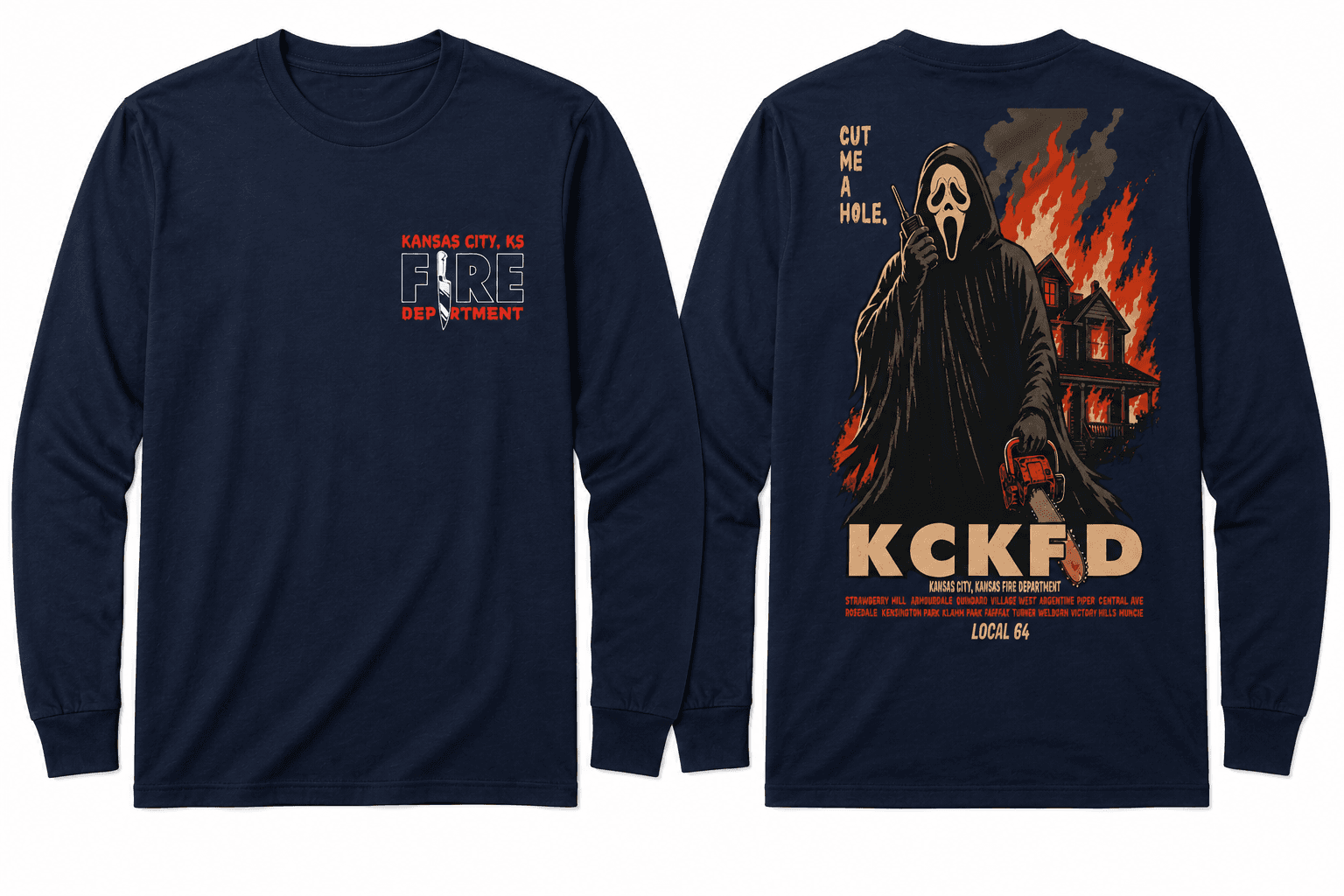 KCKFD Halloween Shirt - Ghostface - Long Sleeve Tee Shirt